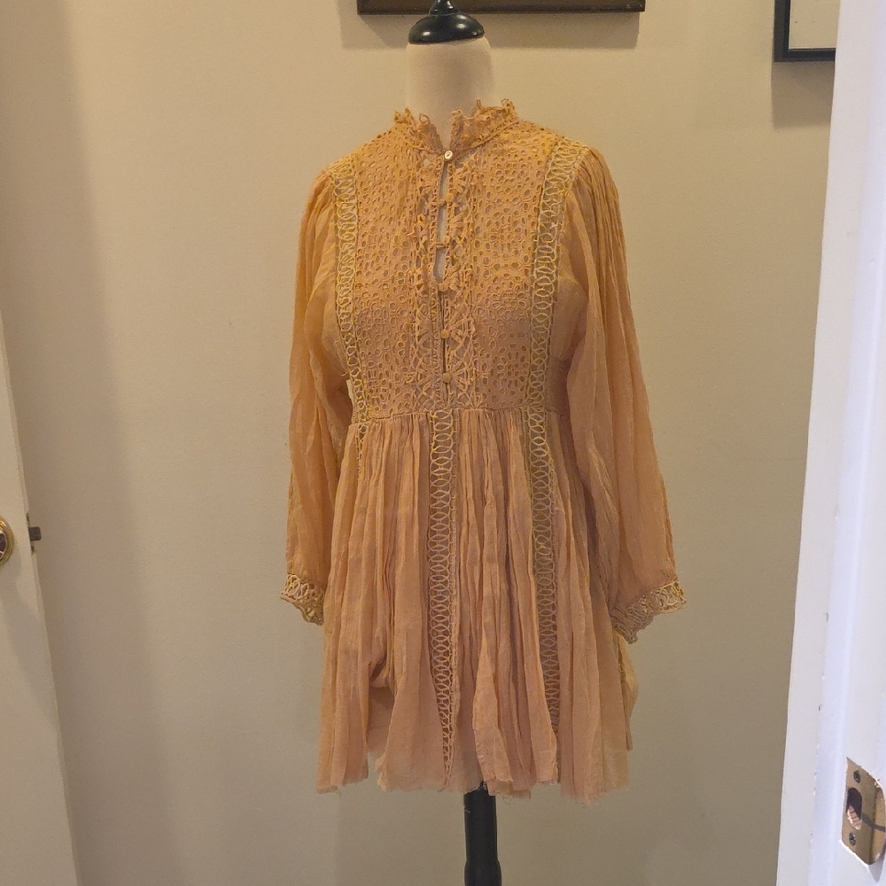 Free People Long Sleeve Dress in Gold